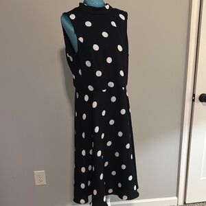 SLNY Black and White Polka Dot Midi Dress
